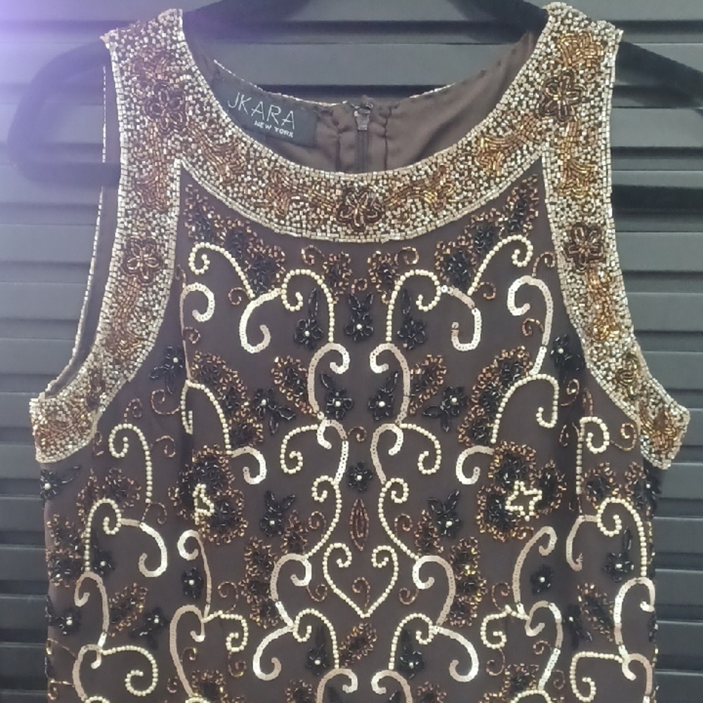 J Kara Brown Beaded Women's Top